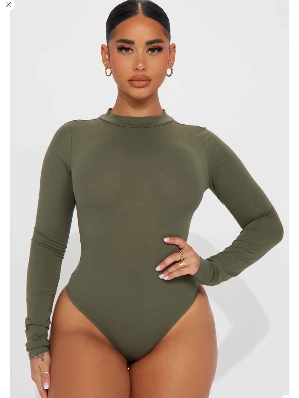 Olive Long Sleeve Mock Neck Bodysuit - Women Tops